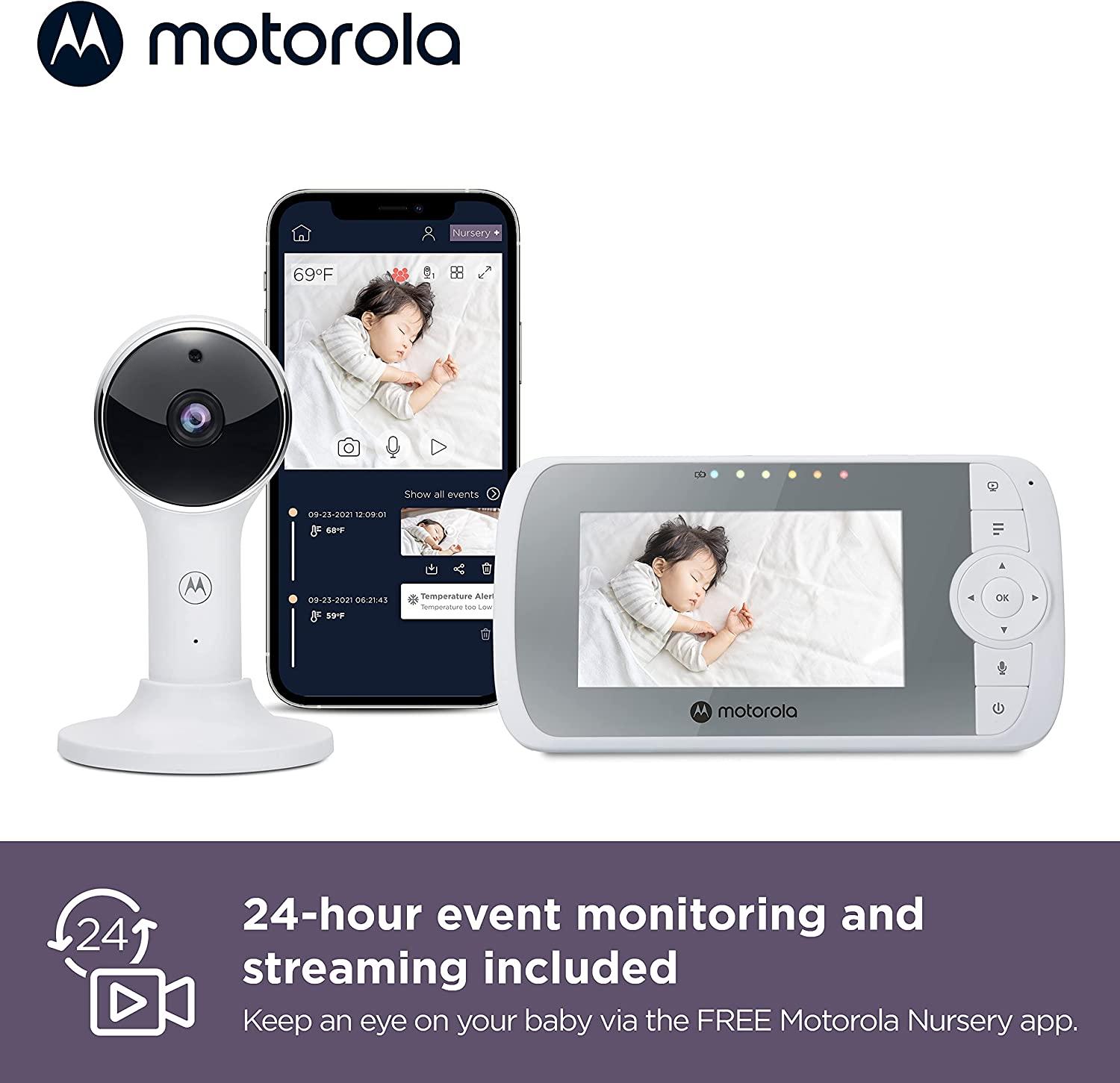 Motorola VM64 Full HD 1080p Wi-Fi Video Baby Monitor w/ 4.3" Color Screen & Zoom Camera | Two-Way Talk - image 3 of 15