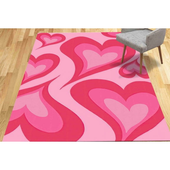 Pink Girl Room Rugs, Heart Rug, Pink Hearts Rug, Children Rug, Girl Room Rug, Customs Rug, Easy To Clean Rug, Colorful Rug, Cool Rug, 2.6'x6.5' - 80x200 cm