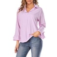 thumbnail image 2 of Dream Lifestyle Lapel Lady Shirt Breathable Plus Size Flare Sleeve Women Blouse for Office, 2 of 8