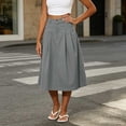 thumbnail image 4 of WQNVRNR Womens Max Skirt- Pleated Casual Zip Button Elastic Waist Summer A-Line Long Skirts Gray Size S, 4 of 7