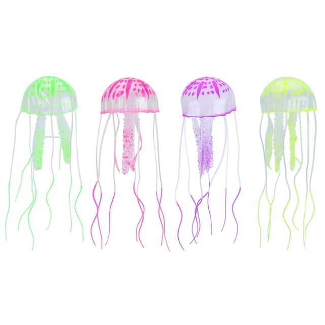 4PCS Silicone Fish Tank Floating Fluorescent Simulation Artificial Jellyfish Aquarium Landscaping Decoration Artificial Floating Glowing Jellyfish for Decoration Aquarium Fish Tank