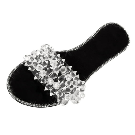 Anuirheih Slip on Sandals Women,Summer Women Ladies Fashion Casual Flat Retro Slippers Crystal Shoes Sandals(Black)