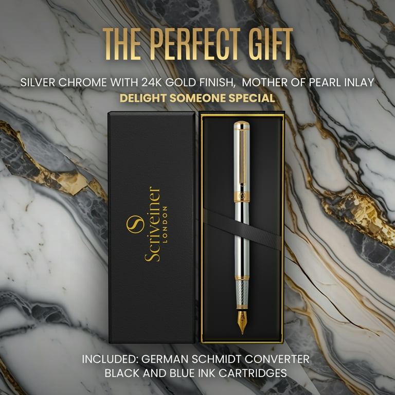 Scriveiner Gold Rollerball Pen - Stunning Luxury Pen with 24K Gold Finish, Schmidt Ink Refill, Best Roller Ball Pen Gift Set for