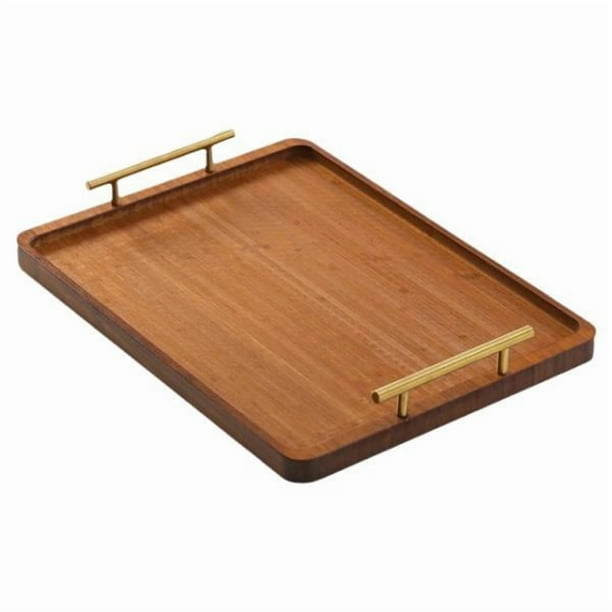Bandeja de bambú para servir, bandeja decorativa de almacenamiento, bandeja rectangular multifunción para servir. 355 cm x 24 cm x 15 cm