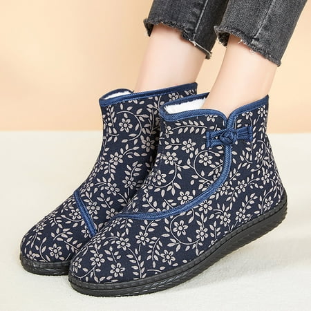 

ZMHEGW Women Boots Winter Snow Flat Bottom Non Slip Short Plus Size h Warm Comtable Solid Color Flowers Style Boots Shoes