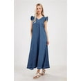 thumbnail image 2 of utcoco Womens V-Neck Casual Loose Fit Ruffle Jean Maxi Dresses, 2 of 4
