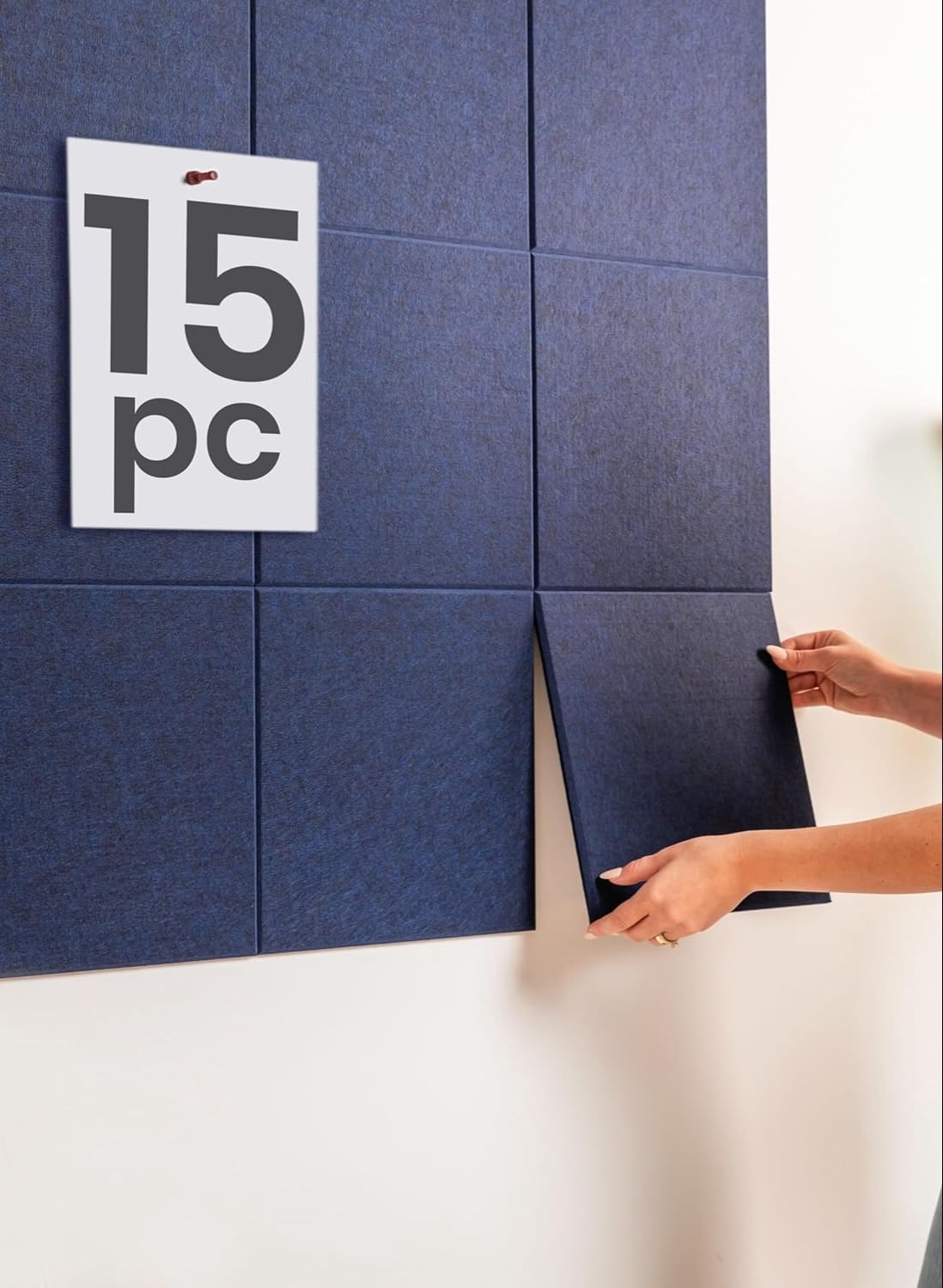 Large Cork Board Alternative | 15 Pack | Sizing Up to 59”x36”, Felt Wall Tiles, Office Wall Decor, Large Cork Boards for Walls, Corkboard, Cork Board for Office, Pin Board, Blue