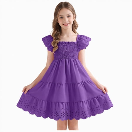 Gubotare Girls Sundresses Toddler Tulle Dress Outfit Birthday Princess Party Girls Summer Causal Tutu Skirts 3T 4T (Purple 3-4 Years)