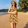 thumbnail image 3 of Lsque Vintage Wood Grain Sunflower B Pattern Summer Dresses for Women – Sleeveless T-Shirt Swing Sundress, Perfect for the Beach and Casual Days, 3 of 7