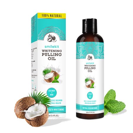 Travel Size Coconut Oil Pulling, 7 Essential Oils & Vitamins, Fresh Breath & Whitening Mouthwash, No Alcohol & Fluoride, 3.38 oz