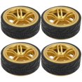 thumbnail image 1 of Roue de voiture de course RC 1/10, moyeu de roue en plastique avec caoutchouc rainuré, accessoire de rechange pour voiture RC, doré, 1 of 4