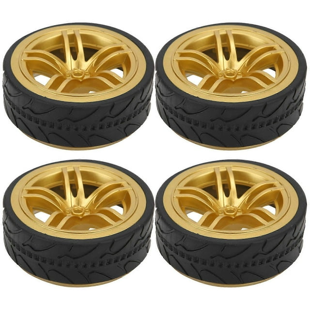 Roue de voiture de course RC 1/10, moyeu de roue en plastique avec caoutchouc rainuré, accessoire de rechange pour voiture RC, doré