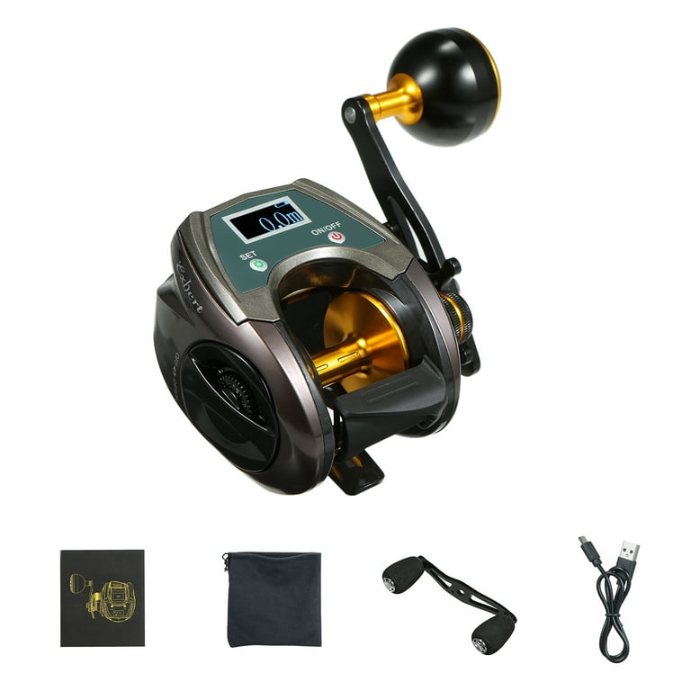 14+1BB Saltwater Baitcaster Fishing Reel Wheel with Digital Line Counter  Casting
