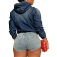 thumbnail image 2 of Women's Half Zip Denim Hoodie Pullover Jacket Jean Sweatshirt Tops, 2 of 5