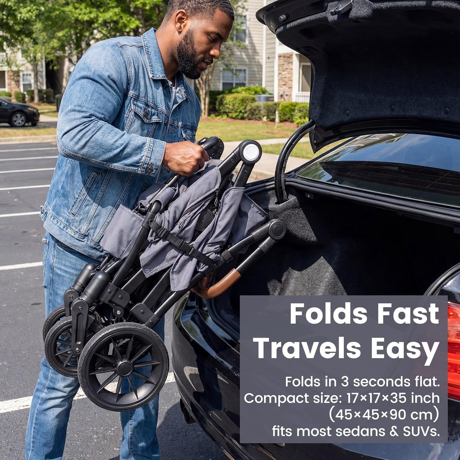 INFANS Wagon Stroller for 2 Kids, Foldable Wagon Cart with Adjustable Handle Pull Bar, Removable Canopy, Footwell, Snack Tray, Harnesses for Infants Toddlers 6-36 Months
