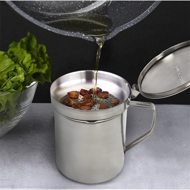 Oil Bottles For Used Oil | Stainless Steel Grease Pan 1000ML With Metal Filter | Used Cooking Oil & Grease Container Small Bathroom Cups And Silicone Brush Small Olive Oil Bottles Glass Infuser Bottle