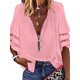 thumbnail image 1 of Tops de manga larga con hombros descubiertos para mujer, cuello en V, anillo, cremallera, tejido de gofre, camisa cruzada, Tops, camisas informales, rosa, XL, 1 of 5