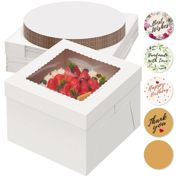 Juego de 10 cajas para tartas Kootek con tablas para tartas de 25 x 25 x 20 cm, color blanco