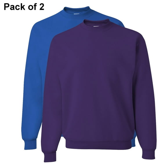 JERZEES Crewneck Sweatshirt Pre Shrunk Pullover Fleece Sweater for Unisex 8oz 50/50 Cotton/Polyester Deep Purple and Royal Pack 2 Size S