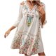 thumbnail image 1 of Vestido de Verano Casual, Vestido de Cuello en V de Manga 3/4 de Ruffle de Impresión Hecha de Poliéster Cómodo para Primavera Verano, Vestido de Verano de Mujer, 1 of 4