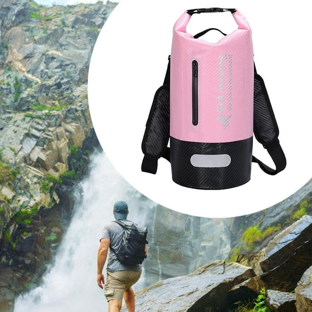 Bolsa seca de 10 l, cómoda, resistente, con compartimento transparente, mochila flotante, impermeable, para acampar, pescar, hacer senderismo, rafting Rosa claro