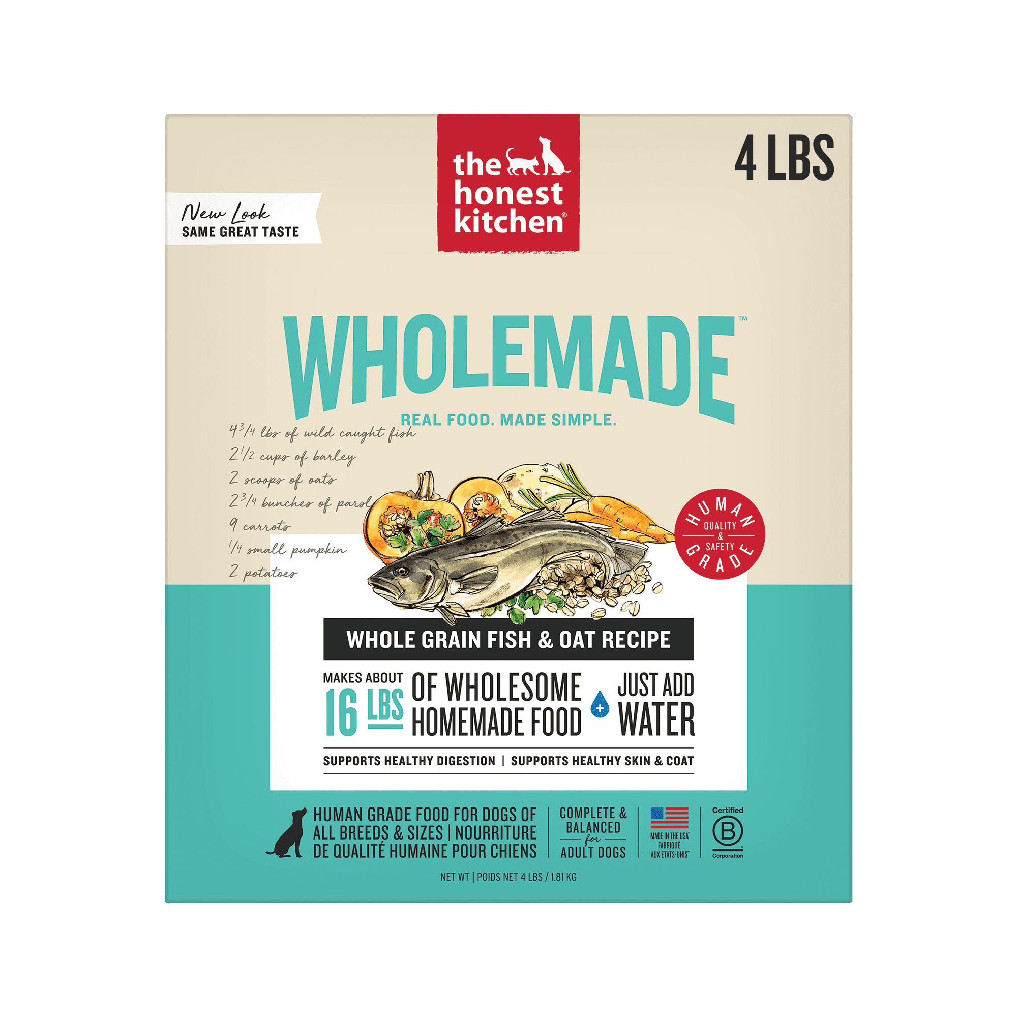 The Honest Kitchen Human Grade Wholemade™Dehydrated Dog Food Whole Grain Fish & Oats, 4 lb (Makes 16 lbs)