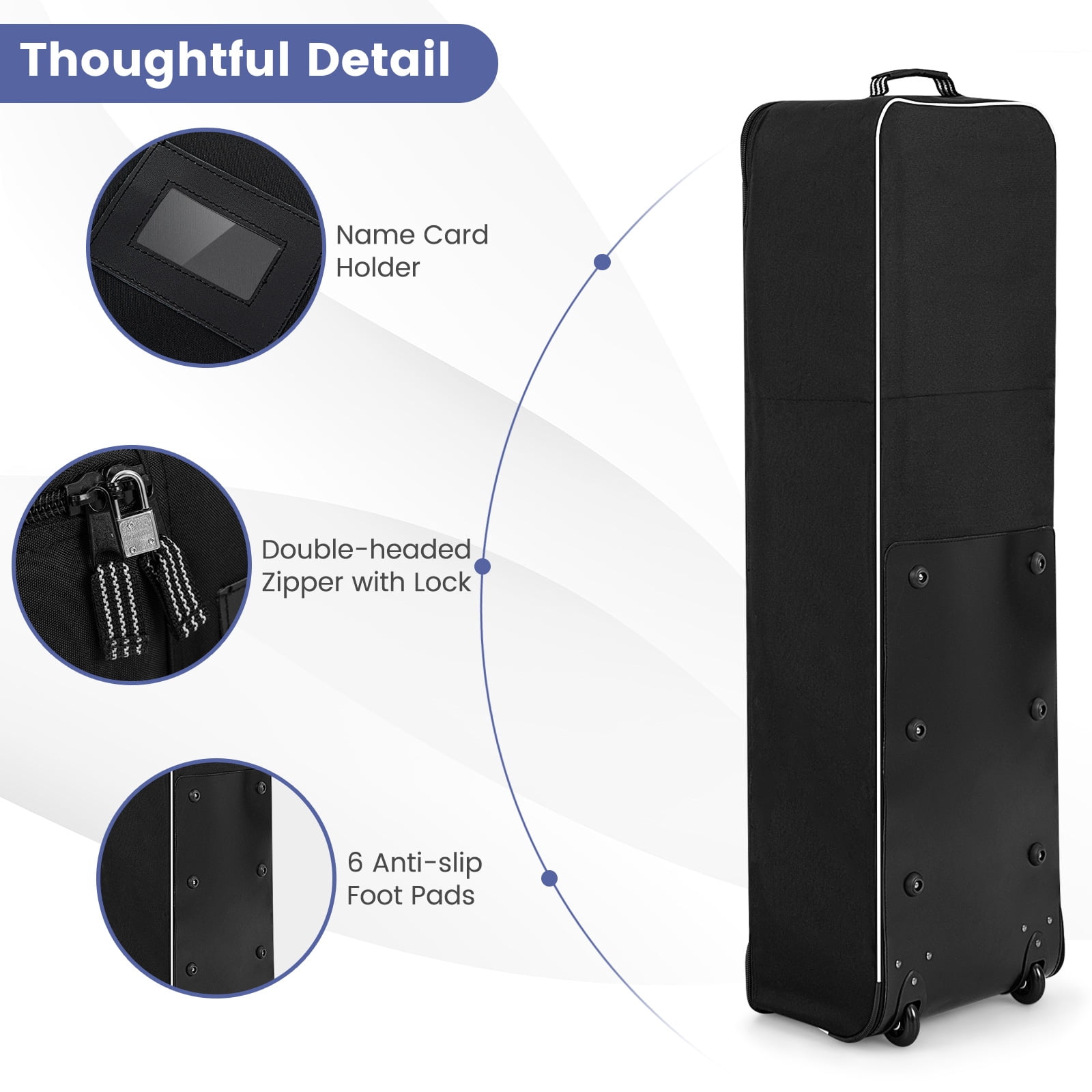 Patiojoy Golf Travel Bag with Wheels Portable Golf Club Travel Bag with 3 Pull Handles Smooth Zipper Name Card Holder