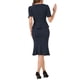 thumbnail image 3 of Conjunto de blusa peplum y falda INSPIRE CHIC para atuendo de negocios de mujer, top de cuello cuadrado, manga corta, falda ajustada de cola de pez, color azul marino, 3 of 5