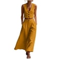 thumbnail image 2 of Sheghy Summer Sets 100%Cotton Women Loose Pocket Solid Sleeveless Vest V-Neck Button Top & Pants 2 Piece Outfit, 2 of 7