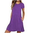 thumbnail image 2 of ClodeEU Womens Crewneck Short Sleeve Dresses ,Casual A-Line Spring Loose Tshirt Dress with Pocket B-Purple,Womens Plus XXL, 2 of 6