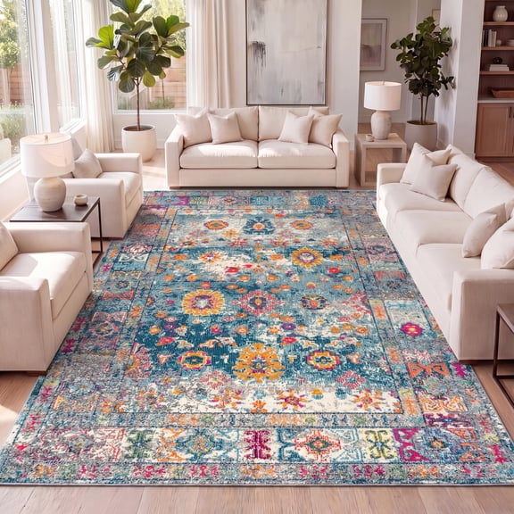 JONATHAN Y BOHEMIAN FLAIR 5 x 8 Area Rug, Medallion - Navy/Cream, BMF103B-5