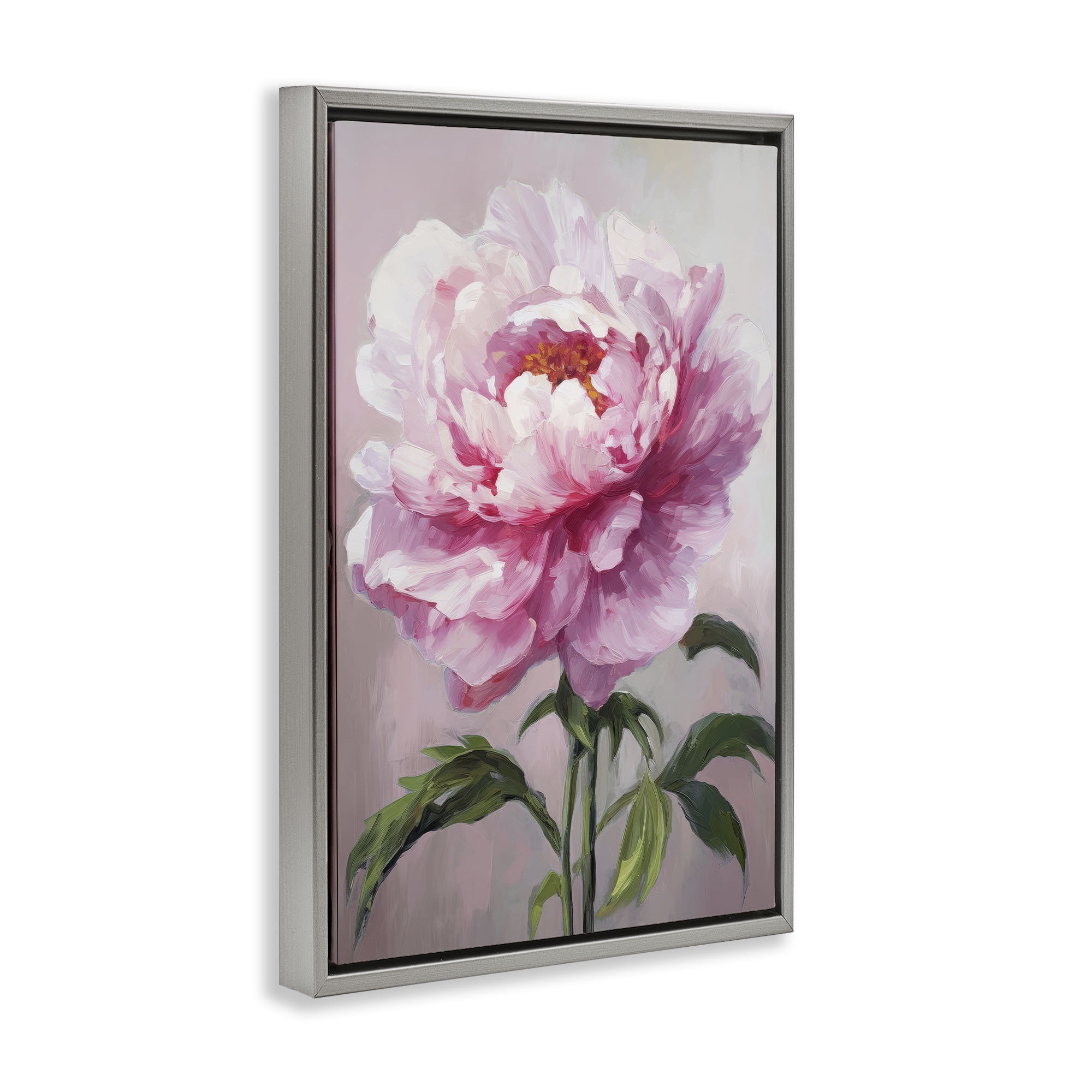 Stupell Industries Pink Blooming Floral Botanical & Floral Painting Gray Floater Framed Art Print Wall Art, 21 x 31