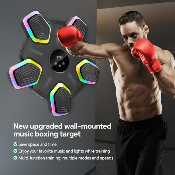 Music Boxing Machine with Parent-Child Gloves, Smart Bluetooth Boxing Trainer with 8 RGB Training Lights, Boxing Machine Wall Mounted Music for Home, Office, Gym
