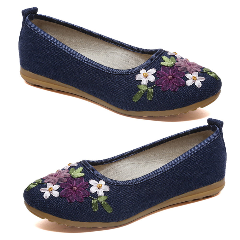 Details about   Women Ballet Flats Shoes Ladies Slip-On Breathable Walking Embroidered Slippers 