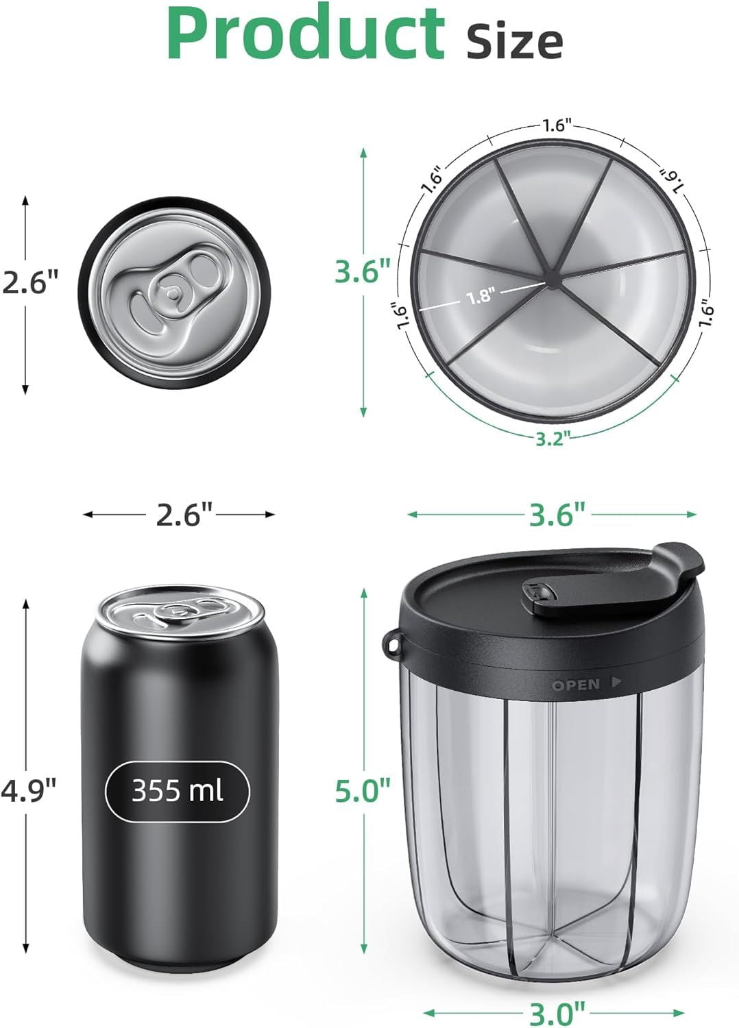 Large Pill Bottle Organizer with 6 Compartments Supplement & Vitamin Storage Box Anti-Mixing Wide Opening Design Includes 20 Stick-On Labels Black