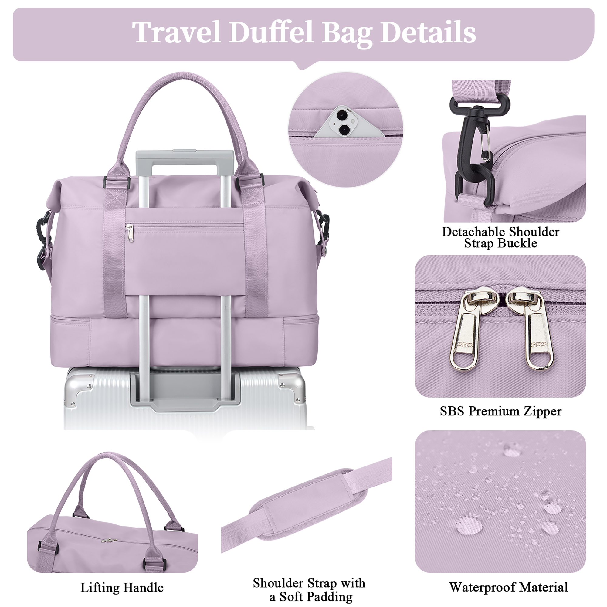 SYCNB Weekender Travel Duffel Bag with Shoe Compartment photo 4
