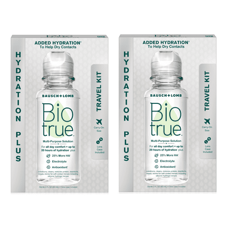 2 Pack - Biotrue Contact Lens Solution, Multi-Purpose Solution for Soft Contact Lenses, Lens Case Included, 2 FL OZ Travel Size