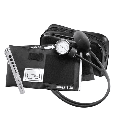 White Coat Professional Aneroid Sphygmomanometer - Manual Blood Pressure Monitor with Adult Sized Cuff & Carrying Case and Bonus LED Penlight w/ Pupil