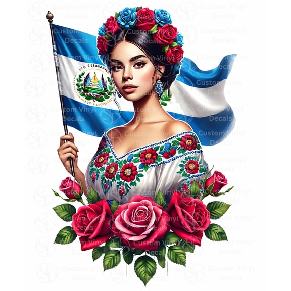 Set of 2 Salvadoran Woman El Salvador Decal Stickers - Full Color and Weatherproof
