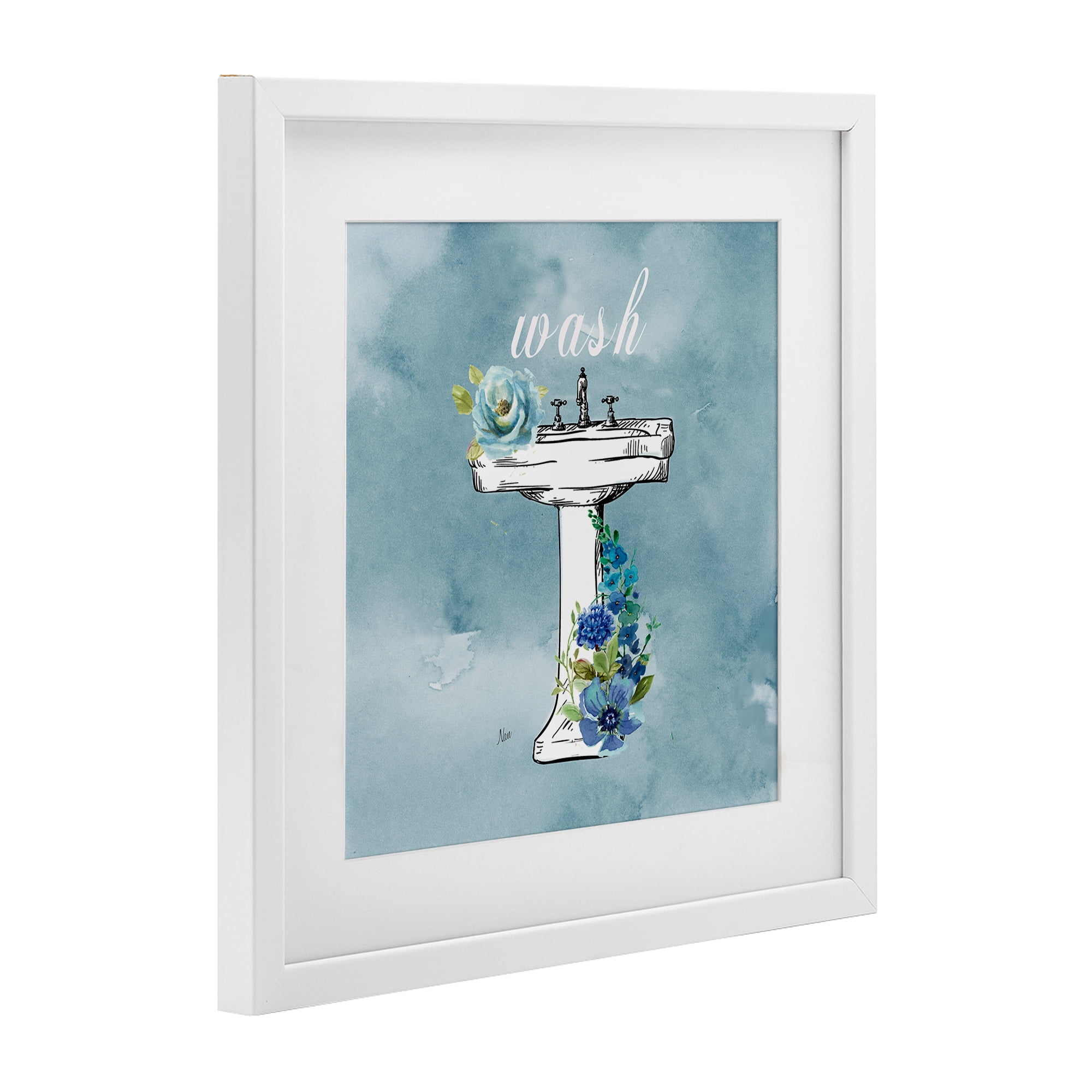 Stupell Industries Floral Bathroom Rules Wash White Framed Print Under Glass, design by Nan