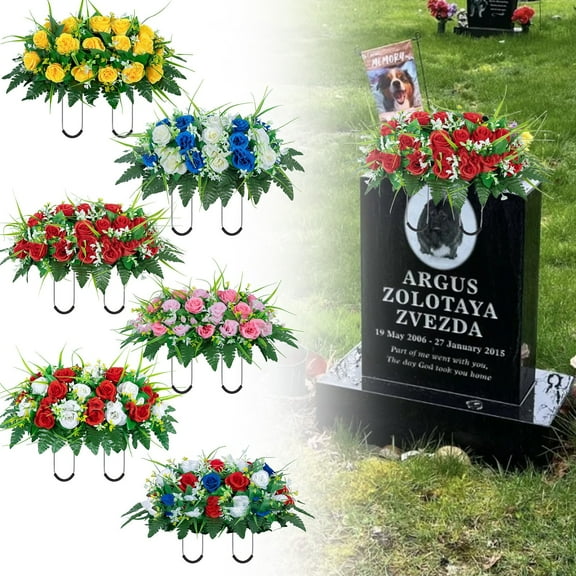 Special Offer Lssam Headstone Flower Saddle - Cemetery Flowers for Grave, Memorial Flowers, Grave Decorations with Non-Bleed Colors & Rose Combination - Outdoor Gravesite Decorations for Fall