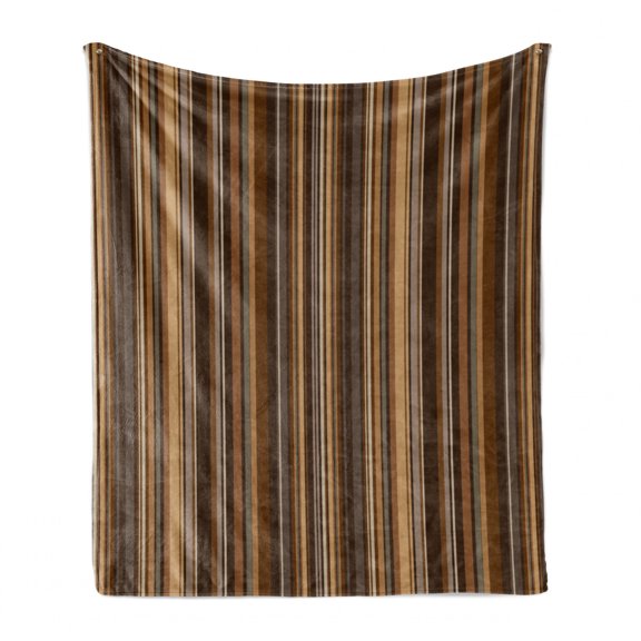 Abstract Soft Flannel Fleece Blanket, Vertical Lines in Earthen Toned Color Stripes Various Shades Pattern, Cozy Plush for Indoor and Outdoor Use, 50" x 60", Pale Caramel Chocolate, by Ambesonne
