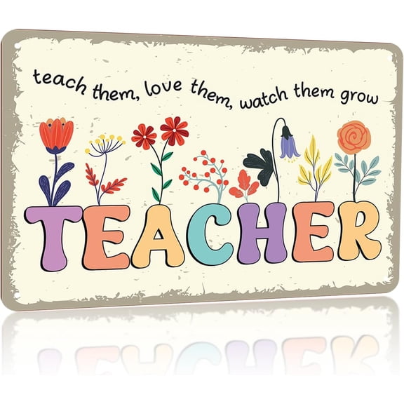 Aelciyue Teacher Appreciation Christmas Teacher's Day Valentines Day Gifts for Teacher Women Flower Wall Decor 8x12 Inch Tin Signs Vintage Decoration for Daycare Teacher End Of Year Gifts