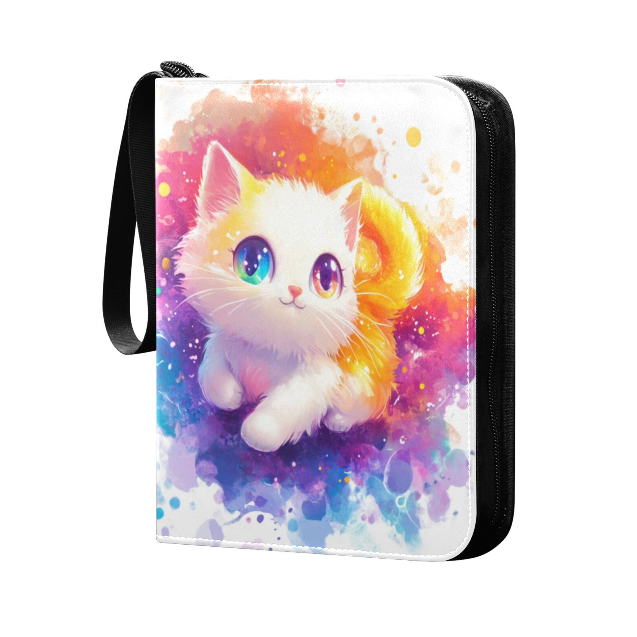 Game Card Storage Bag Collectible Trading Card Albums The 4-Pocket Card Binder With 50-Page Sleeve Can Hold 400 Game Cards Different Eyes Cute Cat