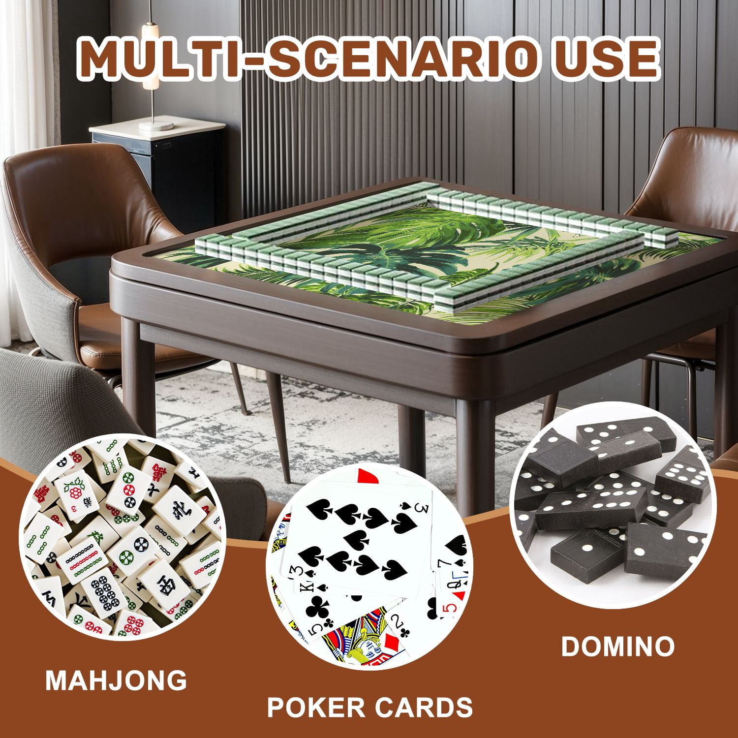 Mahjong Mat 31.5" x 31.5" Tropical palm leaves jungle leaf seamless floral Non-Slip Noise Reduction American Mahjong Tiles Table Cover for Dominoes Poker Card Board Games Gift
