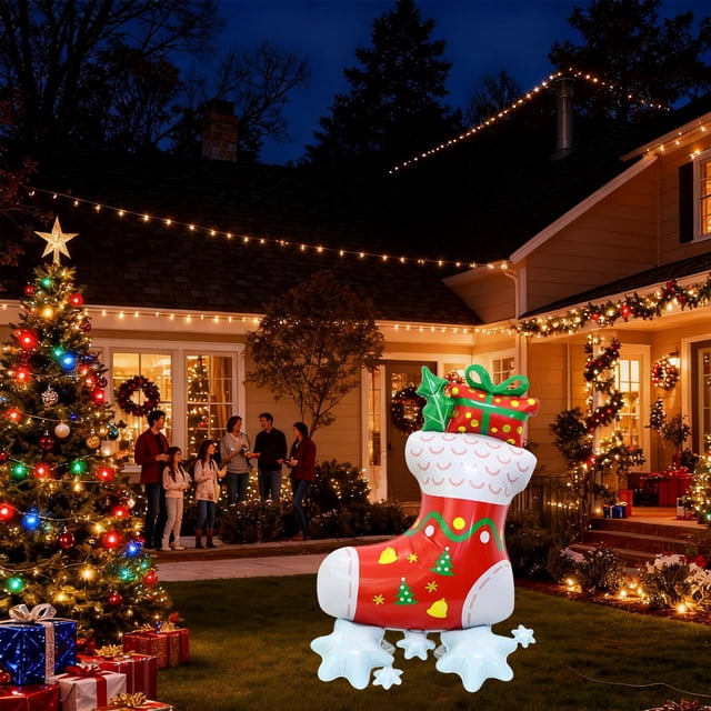 Globos Navideños con Forma de Calcetín de Papá Noel | Plástico Rojo 55,90 X 36,22 Pulgadas | 70 G | Decoración Navideña y Accesorios para Fotos