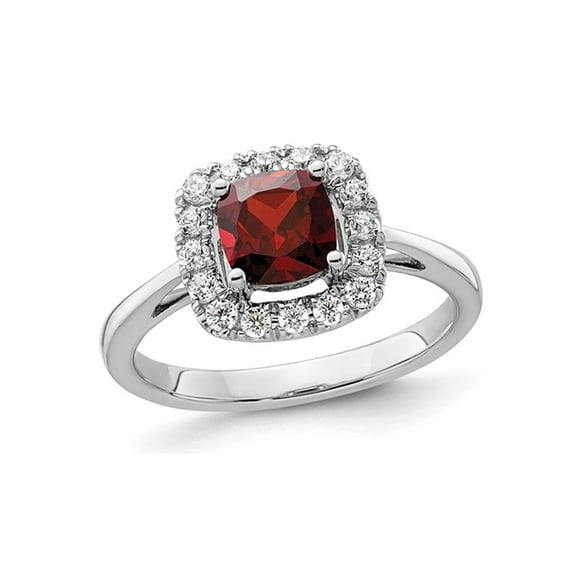 1.25 Carat (Ctw) Garnet Ring in 14K White Gold with Lab-Grown Diamonds 1/4 Carat (Ctw)