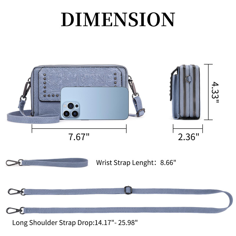 FALAN MULE Women's Leather Crossbody Wallet, Blue photo 5