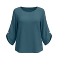 thumbnail image 6 of KTFgvq Women's Scoop Neck 3/4 Sleeve Blouses, Relaxed Fit Casual Tops, Solid Color Tees, Lightweight Linen for Vacation, Summer, Navy S, 6 of 7