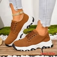 thumbnail image 2 of HEWUQI Women's Leather Slip on Fashion Lace up Tennis Sneakers Road Running Athletic Gym Lightweight Jogging Hiking Shoes Brown Size 9, 2 of 5